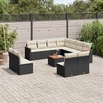vidaXL Salon de jardin 12 Pièces avec coussins noir résine tressée