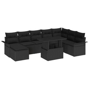 vidaXL Ensemble de canapé de jardin avec coussin 9 Pièces Noir
