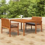 vidaXL Ensemble à manger d'extérieur 3 Pièces et coussins Acacia solide
