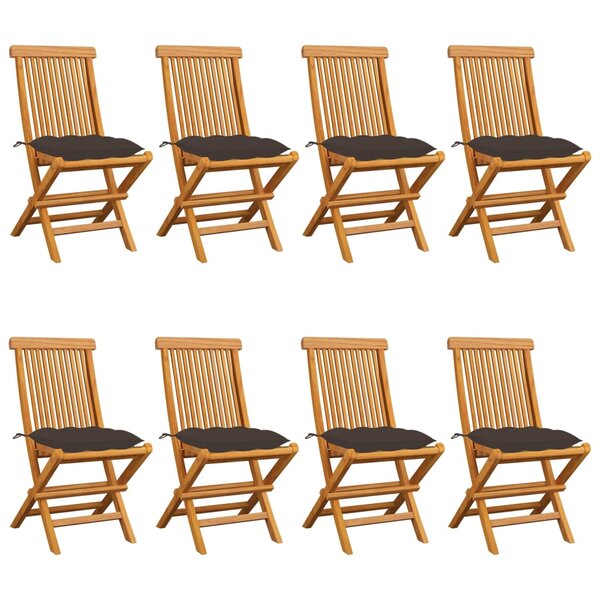 vidaXL Chaises de jardin et coussins taupe lot de 8 Bois teck massif