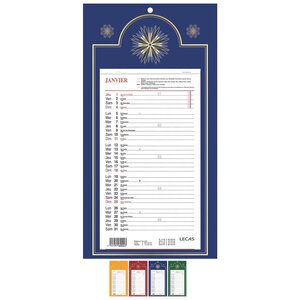 Calendrier mural mensuel 16 x 33 cm 12 Feuilles coloris aléatoire LECAS