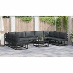Ensemble de canapé de jardin avec coussin 9 Pièces Noir Aluminium
