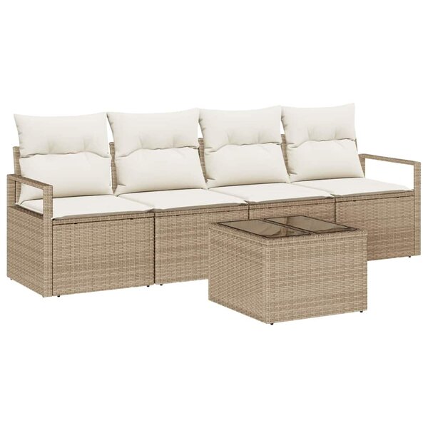 vidaXL Ensemble de canapé de jardin avec coussin 5 Pièces Beige et crème