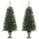 vidaXL Arbres de Noël artificiels 2 Pièces et couronne  guirlande et LED
