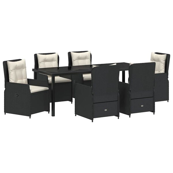 vidaXL Ensemble de salle à manger pour jardin 7 pc Noir polyrotin