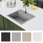 vidaXL Évier de cuisine en granit Bac unique Gris