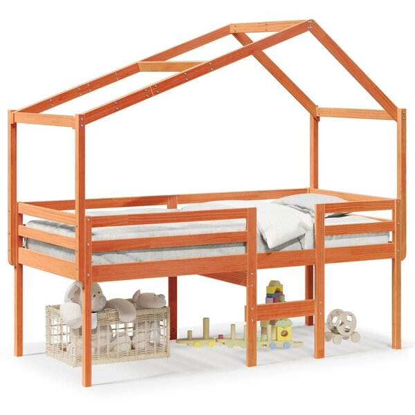 vidaXL Lit haut avec toit cire marron 80x200 cm bois de pin massif