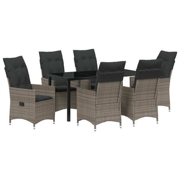 vidaXL Ensemble de Salle à Manger de Jardin 7 Pièces avec Coussins en Gris Poly Rattan