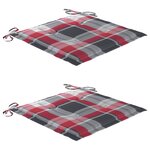 vidaXL Chaises de jardin lot de 2 avec coussins à carreaux rouge Teck