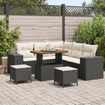 Ensemble de 8 Pièces de Canapés de Jardin avec Coussins Noir Rattan Poly Acacia