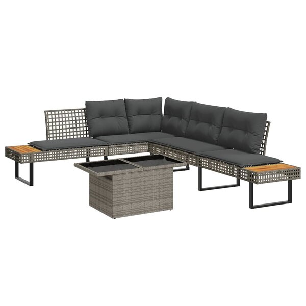 vidaXL Salon de jardin avec coussins 2Pièces gris résine tressée et verre