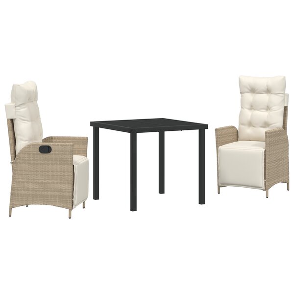 vidaXL Ensemble de Salle à Manger de Jardin de 3 Pièces Beige en Rattan Poly