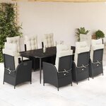 vidaXL Ensemble à manger de jardin 9Pièces coussins noir résine tressée