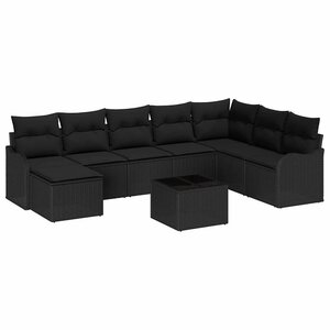 vidaXL Ensemble de canapé de jardin 9 Pièces Noir polyrotin