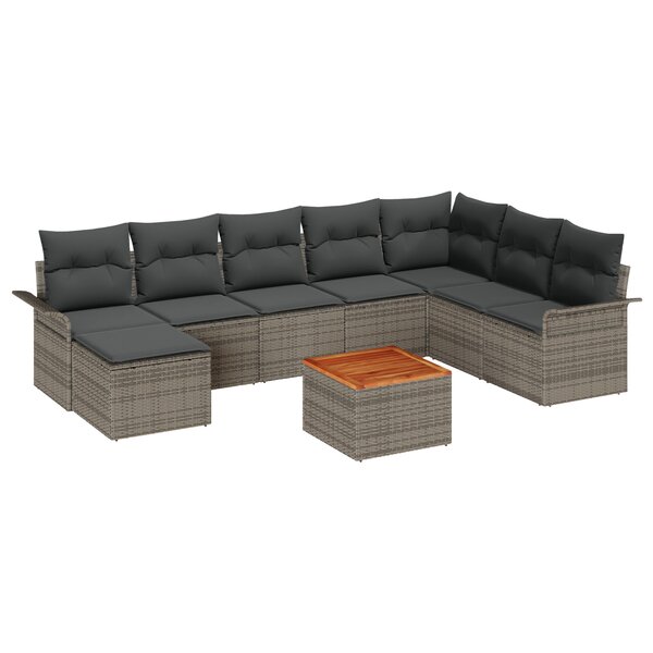 vidaXL Ensemble de canapés de jardin de 9 pièces avec coussins gris poly rotin acacia