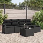Ensemble de Canapé de Jardin 6 Pièces avec Coussins Beige Poly Rotin