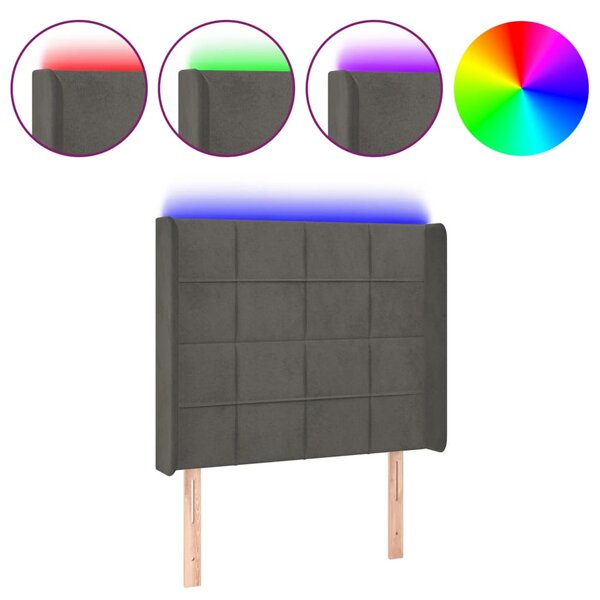 vidaXL Tête de lit à LED Gris foncé 103x16x118/128 cm Velours
