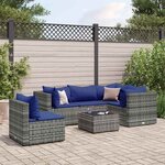 vidaXL Salon de jardin 6 Pièces avec coussins Gris Résine tressée