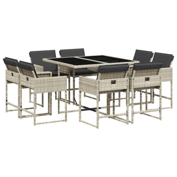 vidaXL Ensemble à manger de jardin et coussins 9 Pièces gris clair rotin