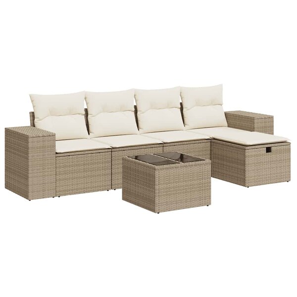 vidaXL Salon de jardin avec coussins 6 Pièces beige résine tressée