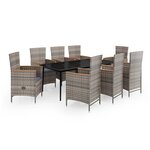 vidaXL Ensemble à manger de jardin avec coussins 9 Pièces Gris