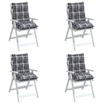 vidaXL Coussins de chaise à dossier bas lot de 4 motif à carreaux gris