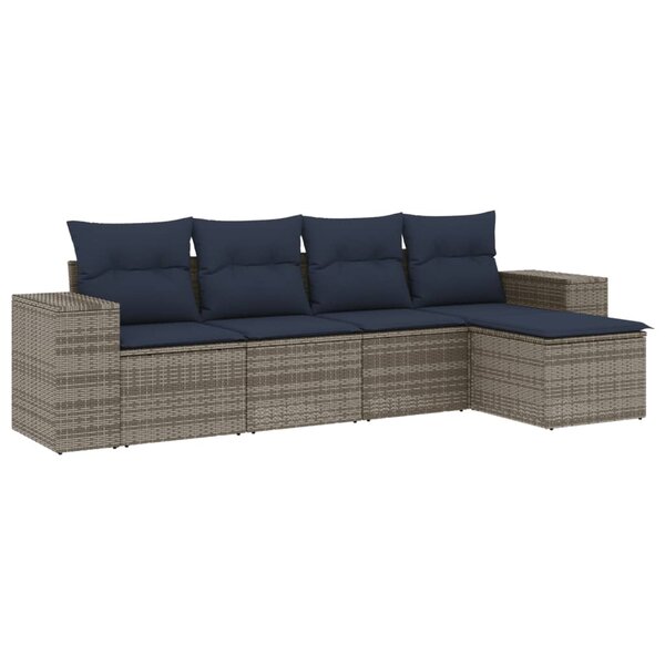 vidaXL Salon de jardin 5 Pièces avec coussins gris résine tressée