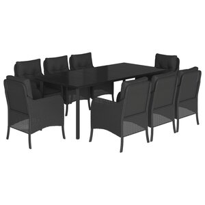 vidaXL Ensemble à manger de jardin 9Pièces coussins noir résine tressée