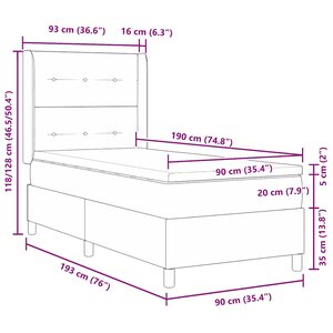 vidaXL Lit à ressorts avec matelas Rose 90 x 190 cm Velours