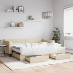 vidaXL Lit de jour avec gigogne et tiroirs crème 90x200 cm tissu