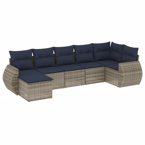 vidaXL Salon de jardin 7 Pièces avec coussins gris résine tressée