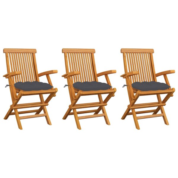 vidaXL Chaises de jardin avec coussins anthracite lot de 3 Bois teck