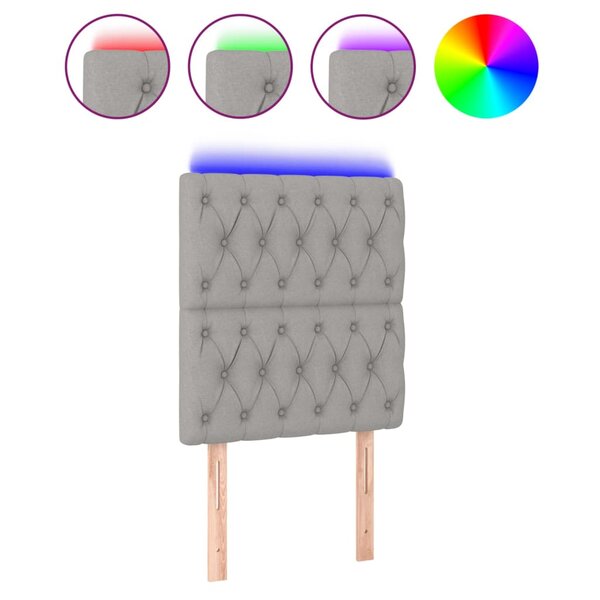 vidaXL Tête de lit à LED Gris clair 80x7x118/128 cm Tissu