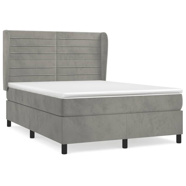 vidaXL Sommier à lattes de lit et matelas Gris clair 140x200cm Velours