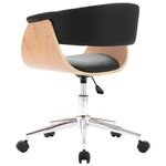 Chaise fauteuil siège pivotante de bureau informatique étude bois courbé et similicuir noir 02_0024156