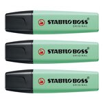Surligneur BOSS ORIGINAL Pastel Pointe Biseautée 2 - 5 mm Vert pastel x 3 STABILO