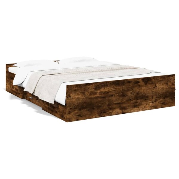 vidaXL Cadre de lit avec tiroirs sans matelas chêne fumé 150x200 cm