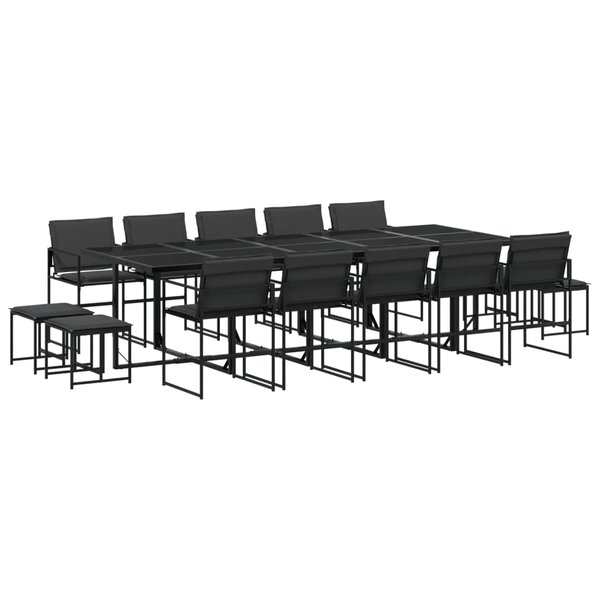 vidaXL Ensemble à manger de jardin avec coussins 15 Pièces noir textilène