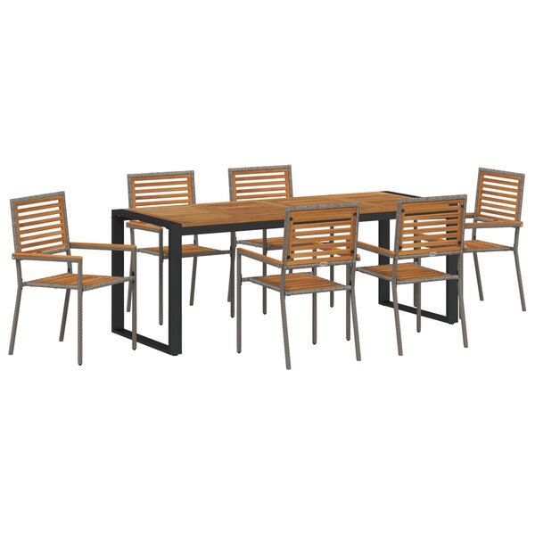 Ensemble de salle à manger de jardin vidaXL 7 pièces gris poly rattan acacia