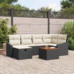 vidaXL Ensemble de canapé de jardin avec coussin 7 Pièces Noir Poly rotin
