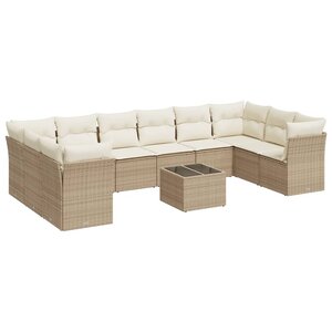 vidaXL Salon de jardin 11 Pièces avec coussins beige résine tressée