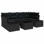 vidaXL Ensemble de canapé de jardin avec coussin 7 Pièces Noir polyrotin
