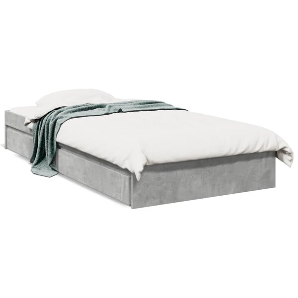 vidaXL Cadre de lit avec tiroirs sans matelas gris béton 90x200 cm