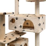 vidaXL Arbre à chat et griffoir Sisal 125cm Empreintes de pattes Beige