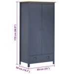 vidaXL Garde-robe à 2 portes Hill Gris 89x50x170cm Bois de pin solide