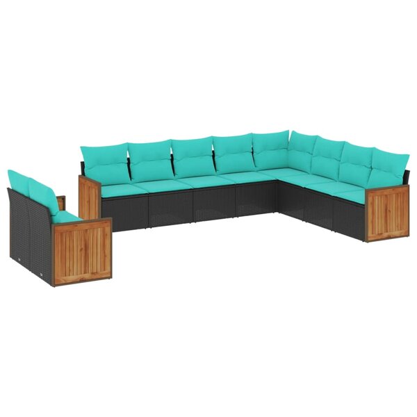 vidaXL Salon de jardin 10 Pièces avec coussins noir résine tressée