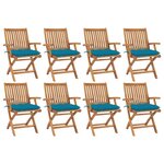 vidaXL Chaises pliables de jardin avec coussins lot de 8 Teck solide
