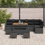vidaXL Ensemble de canapé de jardin avec coussin 10 Pièces Noir