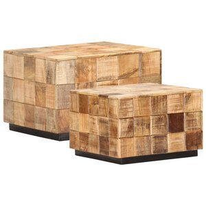 vidaXL Tables basses 2 Pièces avec design de blocs Bois de manguier brut