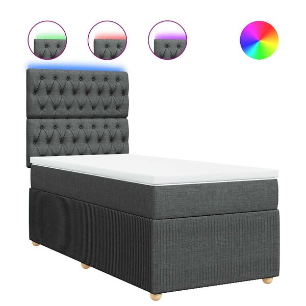 vidaXL Sommier à lattes de lit avec matelas Gris foncé 90x200 cm Tissu